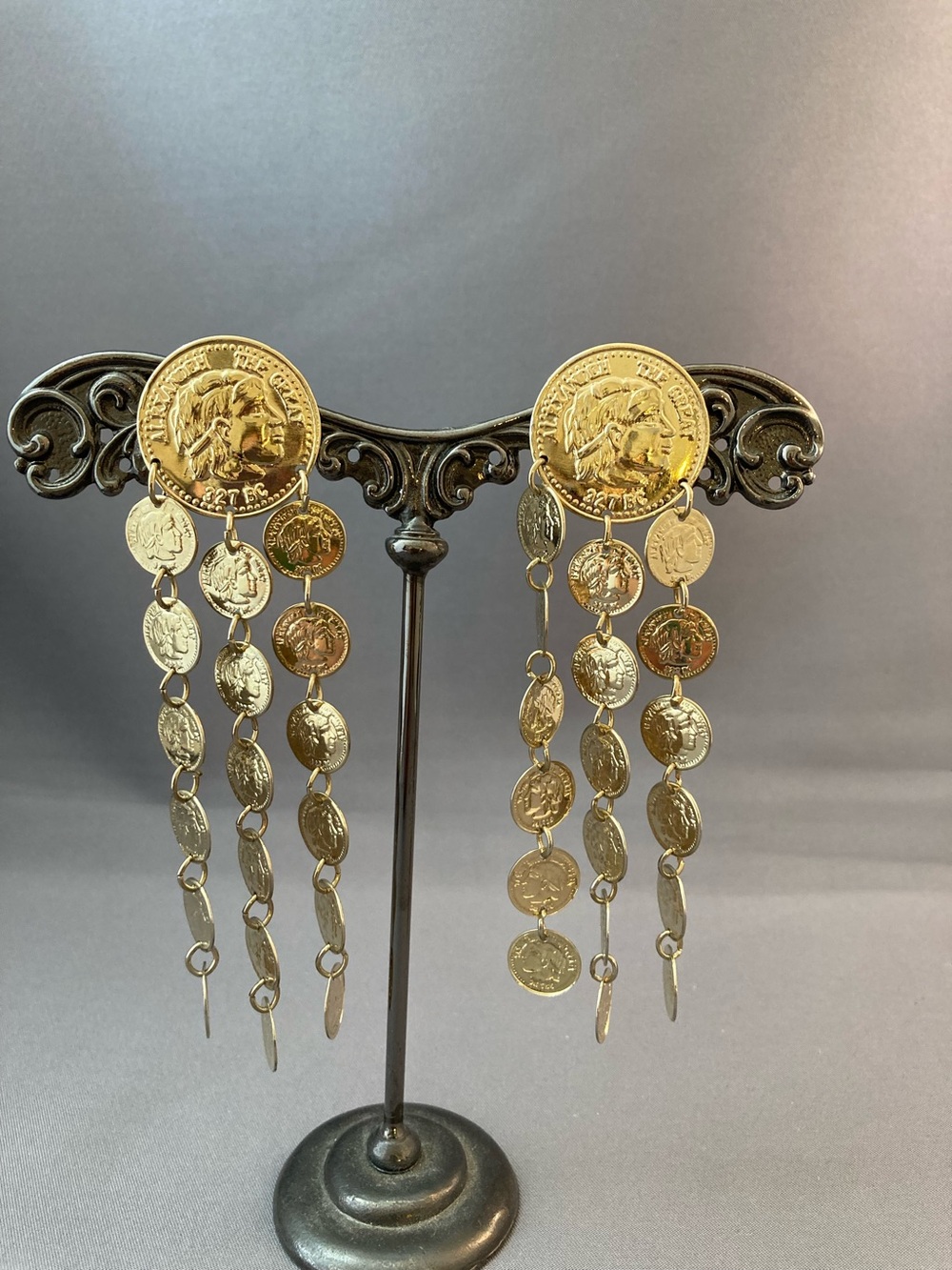 90’s Chandelier gold tone coin style earrings